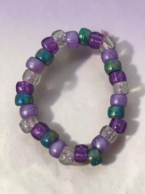 Colorful Purple & Teal Beaded Stretch Bracelet